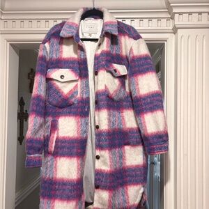 Blank NYC Women's Plaid Teddy Jacket - Pink and White
